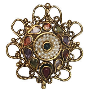 Beautiful Filigree Multicolor Faux Pearl  Adjustable Statement Ring